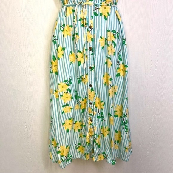 Draper James RSVP - Yellow Magnolia Teal Stripe Button Down Shirt Maxi Dress XS - Picture 4 of 13